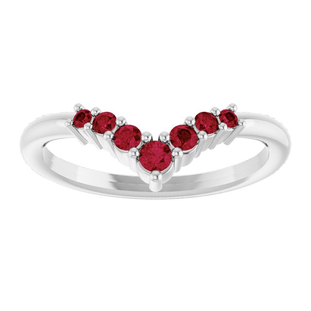 14K White Natural Ruby Graduated V Ring