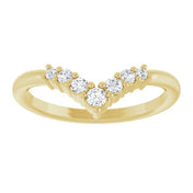 14K Yellow Natural White Sapphire Graduated V Ring