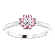 Sterling Silver Natural Pink Tourmaline & .06 CT Natural Diamond Flower Ring