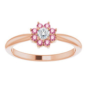 14K Rose Natural Pink Tourmaline & .06 CT Natural Diamond Flower Ring