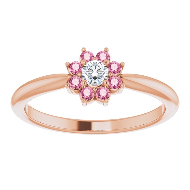 14K Rose Natural Pink Tourmaline & .06 CT Natural Diamond Flower Ring