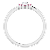 Sterling Silver Natural Pink Tourmaline & .06 CT Natural Diamond Flower Ring