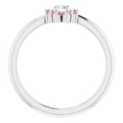 Sterling Silver Natural Pink Tourmaline & .06 CT Natural Diamond Flower Ring
