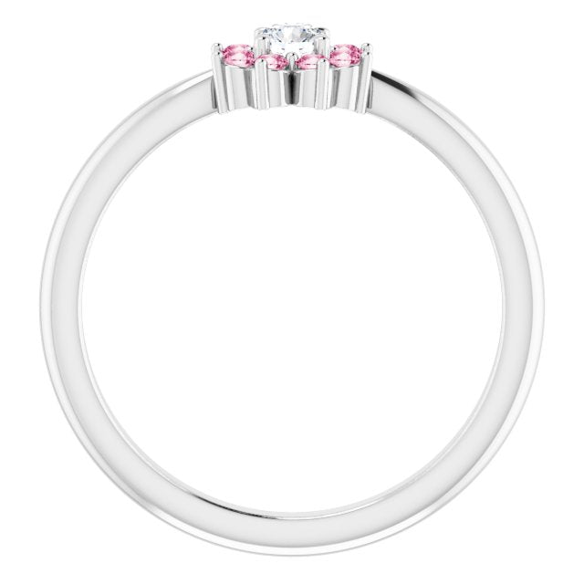 Sterling Silver Natural Pink Tourmaline & .06 CT Natural Diamond Flower Ring