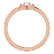 14K Rose Natural Pink Tourmaline & .06 CT Natural Diamond Flower Ring