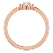 14K Rose Natural Pink Tourmaline & .06 CT Natural Diamond Flower Ring