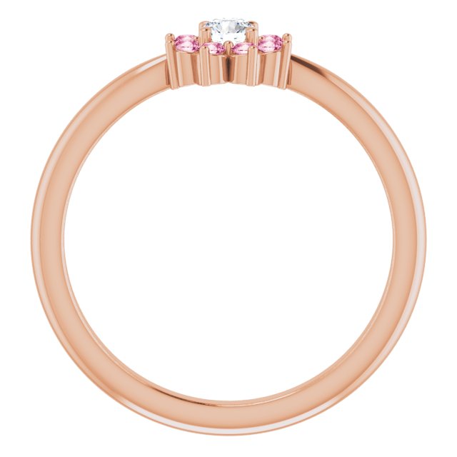 14K Rose Natural Pink Tourmaline & .06 CT Natural Diamond Flower Ring