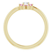 14K Yellow Natural Pink Tourmaline & .06 CT Natural Diamond Flower Ring