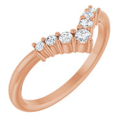 14K Rose Natural White Sapphire Graduated V Ring