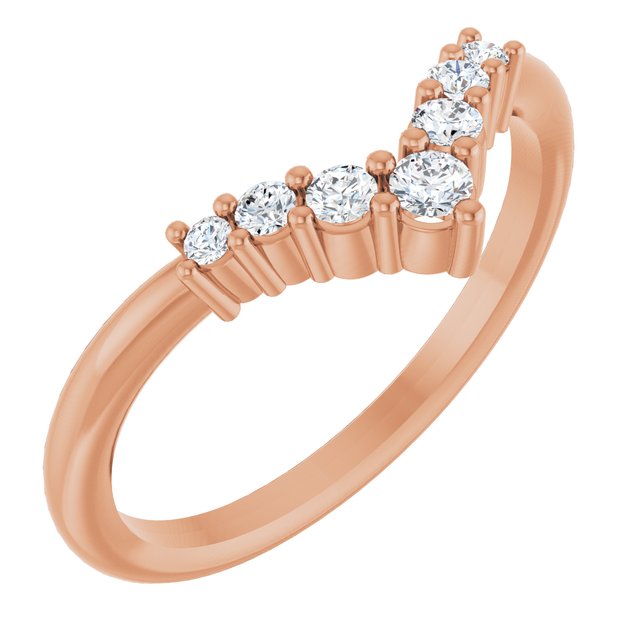 14K Rose Natural White Sapphire Graduated V Ring