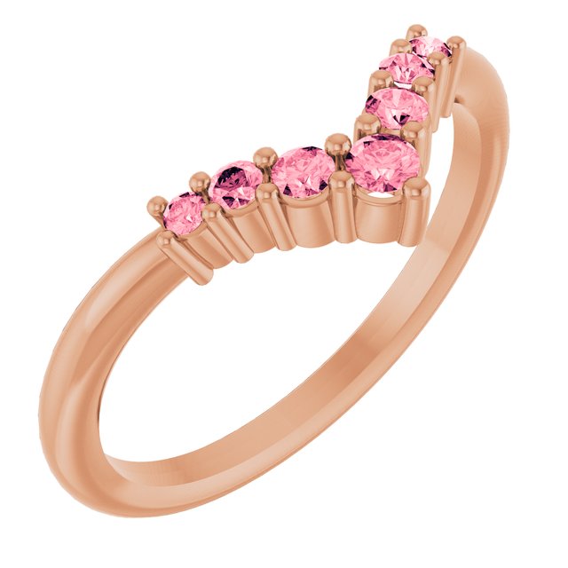 14K Rose Natural Pink Tourmaline Graduated V Ring