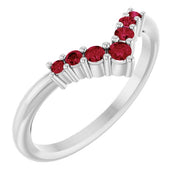 14K White Natural Ruby Graduated V Ring