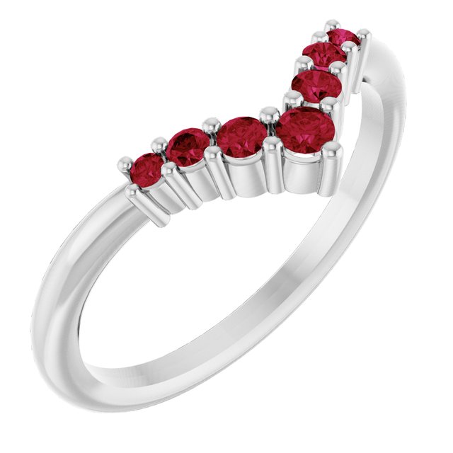 14K White Natural Ruby Graduated V Ring