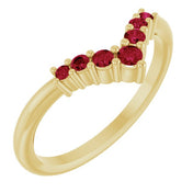 14K Yellow Natural Ruby Graduated V Ring