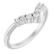 14K White Natural White Sapphire Graduated V Ring