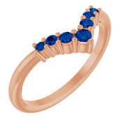 14K Rose Natural Blue Sapphire Graduated V Ring