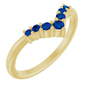 14K Yellow Natural Blue Sapphire Graduated V Ring