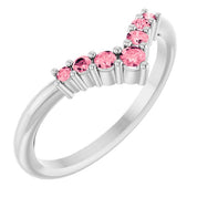 14K White Natural Pink Tourmaline Graduated V Ring