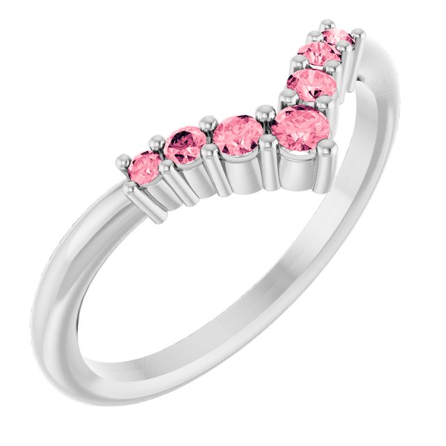 14K White Natural Pink Tourmaline Graduated V Ring