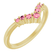 14K Yellow Natural Pink Tourmaline Graduated V Ring