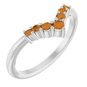 14K White Natural Citrine Graduated V Ring