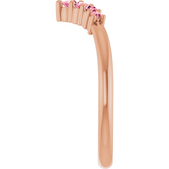 14K Rose Natural Pink Tourmaline Graduated V Ring