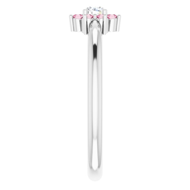 Sterling Silver Natural Pink Tourmaline & .06 CT Natural Diamond Flower Ring