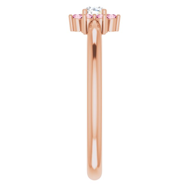 14K Rose Natural Pink Tourmaline & .06 CT Natural Diamond Flower Ring