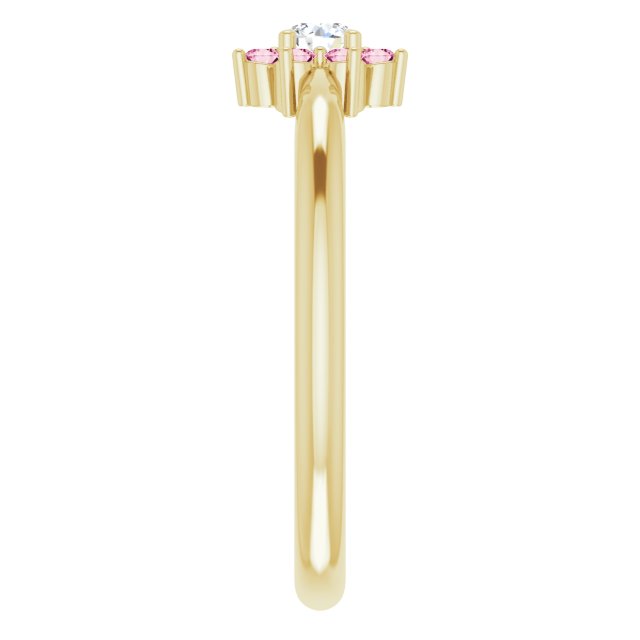 14K Yellow Natural Pink Tourmaline & .06 CT Natural Diamond Flower Ring