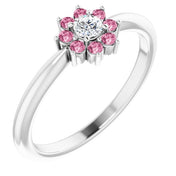 14K White Natural Pink Tourmaline & .06 CT Natural Diamond Flower Ring