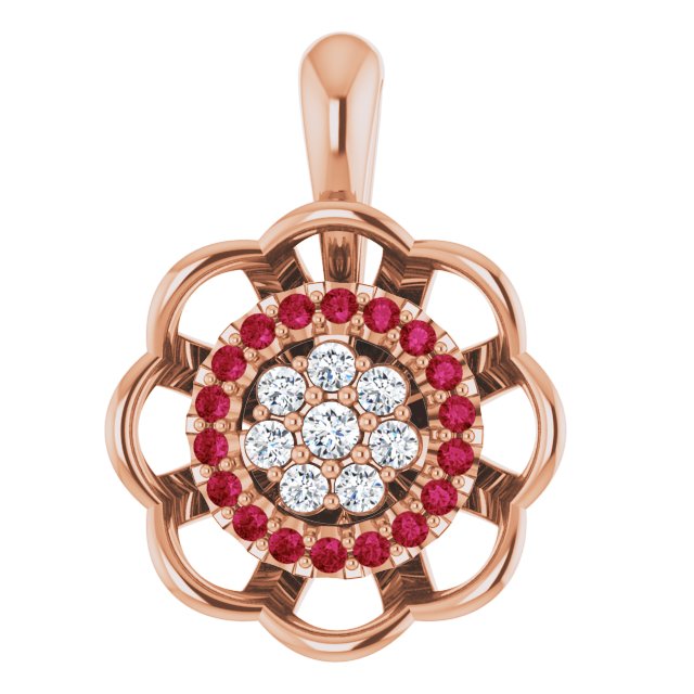 14K Rose Natural Ruby & 1/6 CTW Natural Diamond Pendant