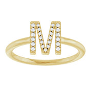 14K Yellow .07 CTW Natural Diamond Initial M Ring