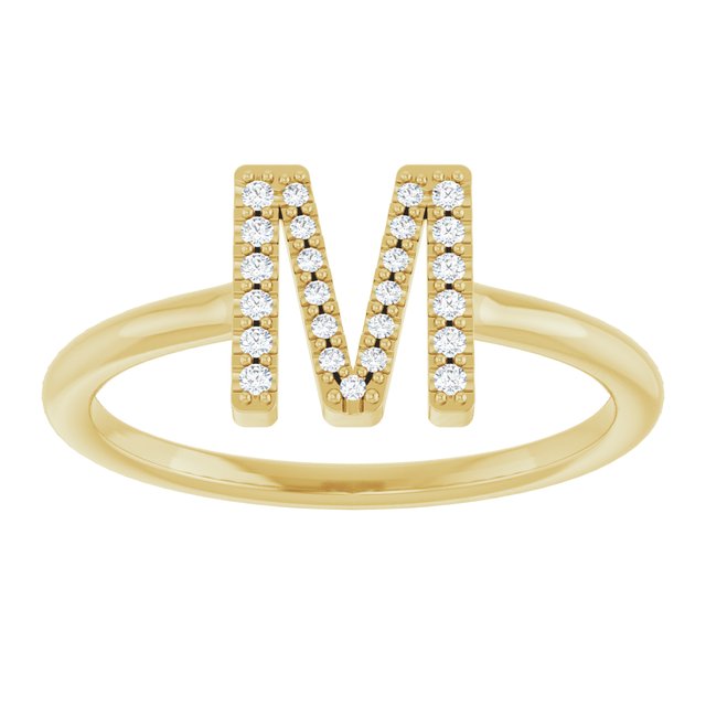 14K Yellow .07 CTW Natural Diamond Initial M Ring