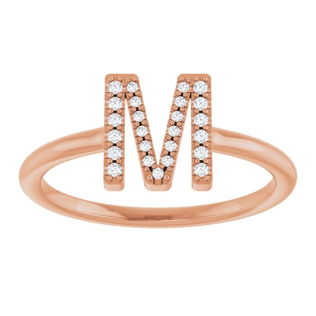 14K Rose .07 CTW Natural Diamond Initial M Ring