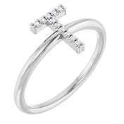 14K White .04 CTW Natural Diamond Initial T Ring