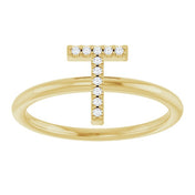 14K Yellow .04 CTW Natural Diamond Initial T Ring