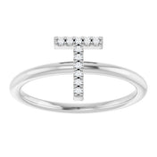 14K White .04 CTW Natural Diamond Initial T Ring
