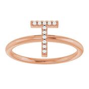 14K Rose .04 CTW Natural Diamond Initial T Ring