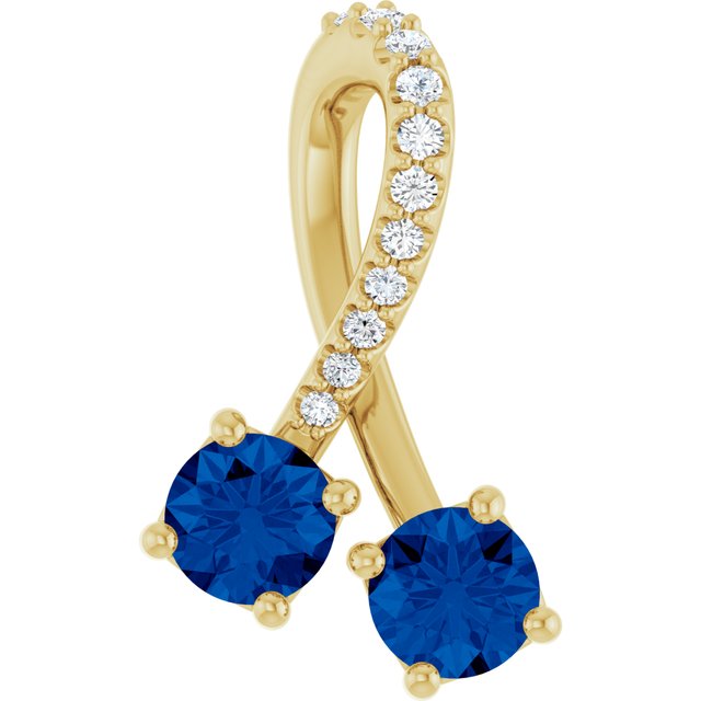 14K Yellow Lab-Grown Blue Sapphire & .05 CTW Natural Diamond Pendant