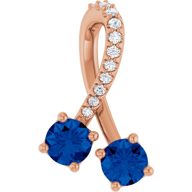 14K Rose Lab-Grown Blue Sapphire & .05 CTW Natural Diamond Pendant