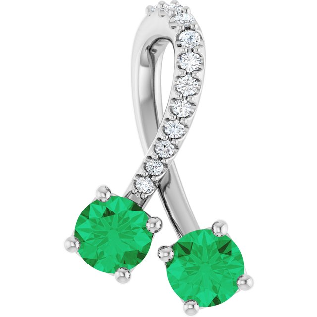 14K White Lab-Grown Emerald & .05 CTW Natural Diamond Pendant