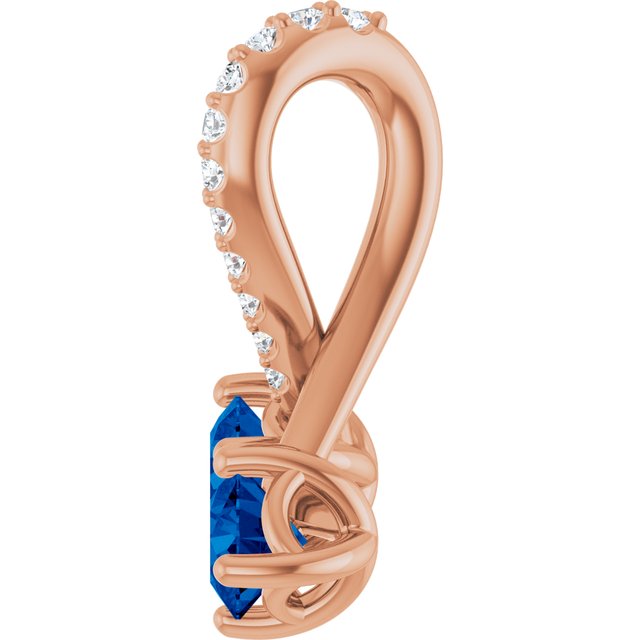 14K Rose Lab-Grown Blue Sapphire & .05 CTW Natural Diamond Pendant