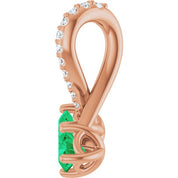 14K Rose Lab-Grown Emerald & .05 CTW Natural Diamond Pendant