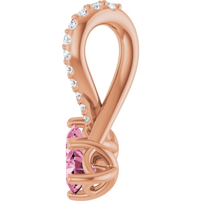 14K Rose Natural Pink Tourmaline & .05 CTW Natural Diamond Pendant