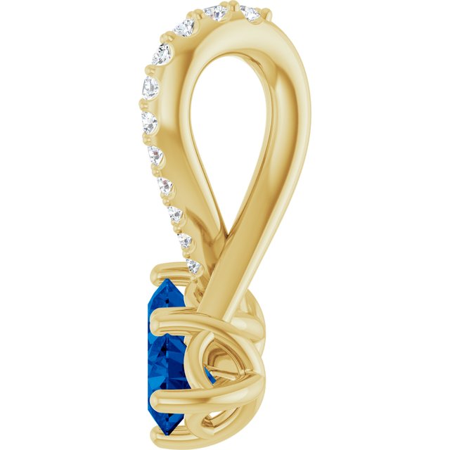 14K Yellow Lab-Grown Blue Sapphire & .05 CTW Natural Diamond Pendant