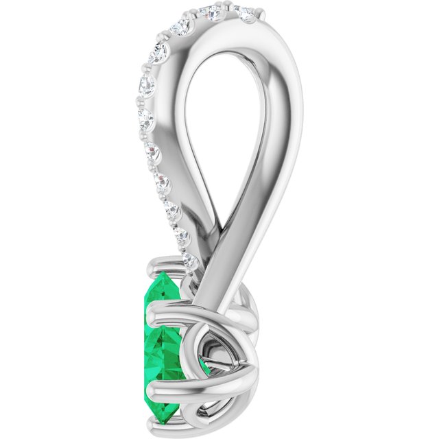 14K White Lab-Grown Emerald & .05 CTW Natural Diamond Pendant