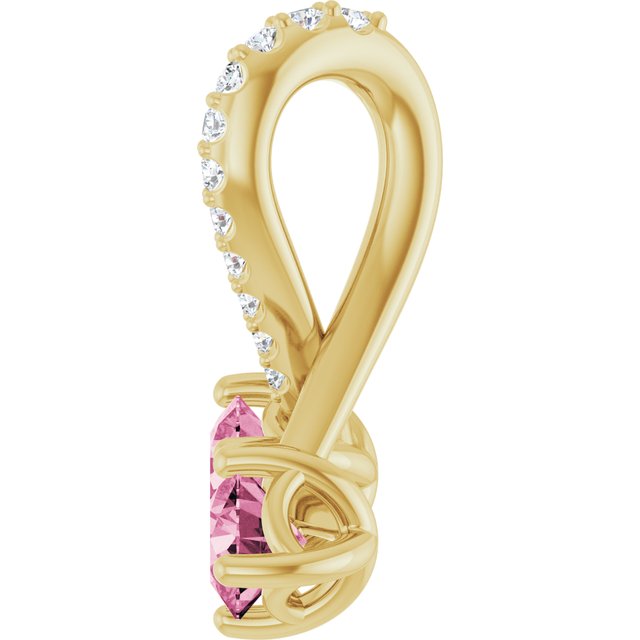 14K Yellow Natural Pink Tourmaline & .05 CTW Natural Diamond Pendant