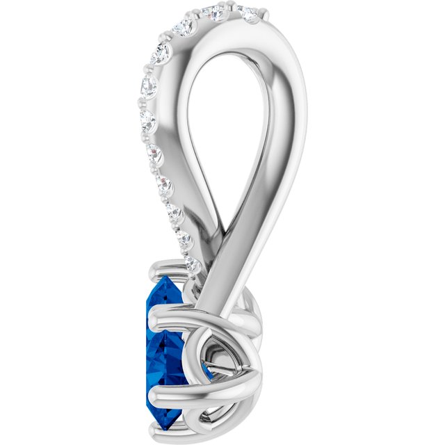 14K White Lab-Grown Blue Sapphire & .05 CTW Natural Diamond Pendant