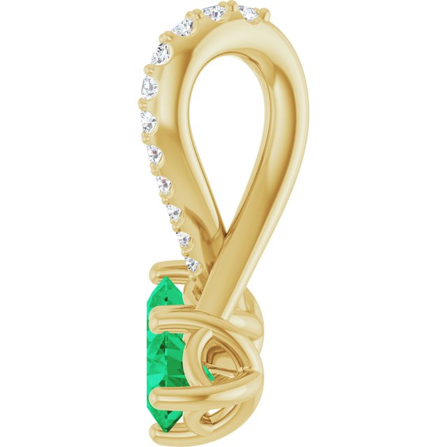 14K Yellow Lab-Grown Emerald & .05 CTW Natural Diamond Pendant