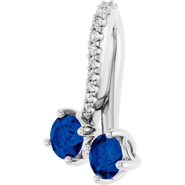 14K White Lab-Grown Blue Sapphire & .05 CTW Natural Diamond Pendant